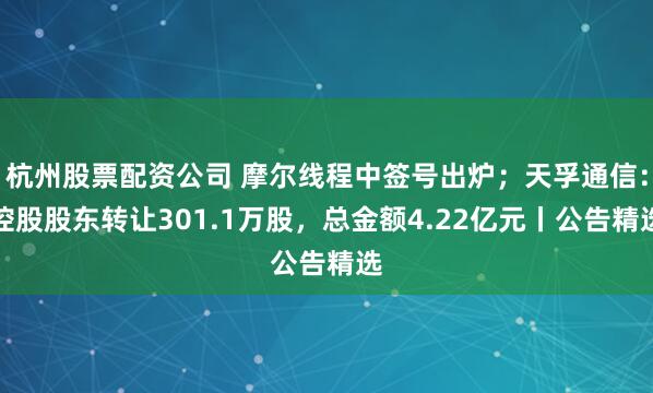 杭州股票配资公司 摩尔线程中签号出炉；天孚通信：控股股东转让301.1万股，总金额4.22亿元丨公告精选